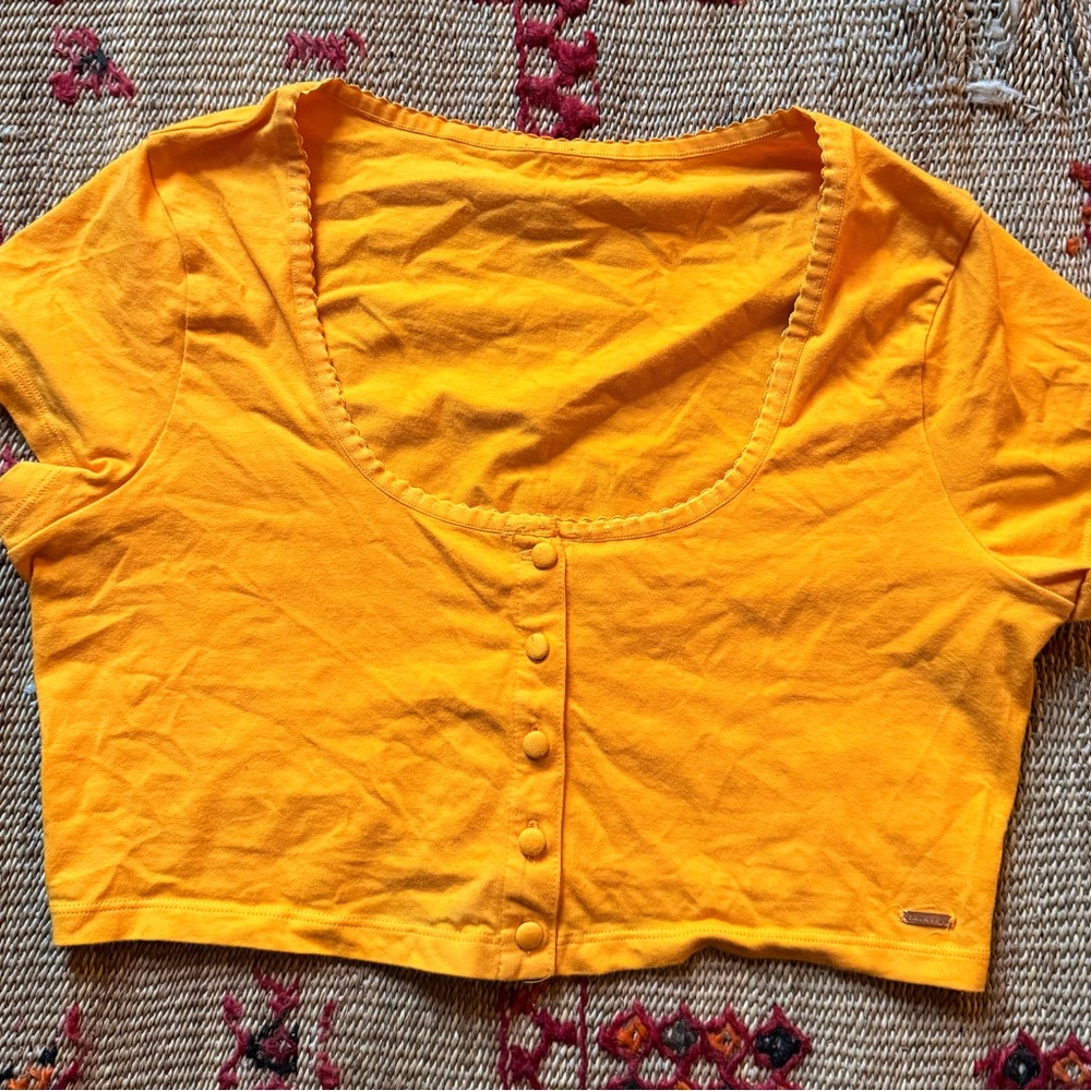 Savage Yellow Button-Front Crop Top